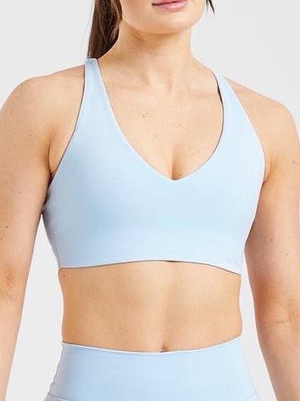 AYBL Powder Blue V‑Neck Seamless Crop Bralette